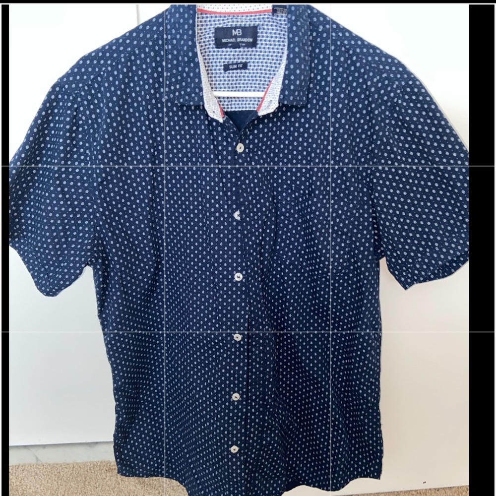 Blue and white mens dress shirt